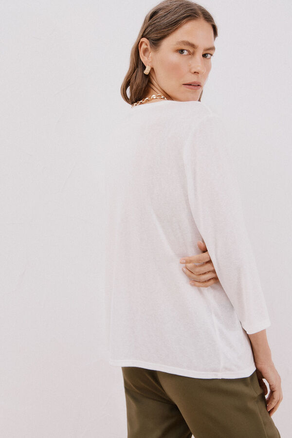 Cortefiel Playera cuello mao efecto lino Blanco