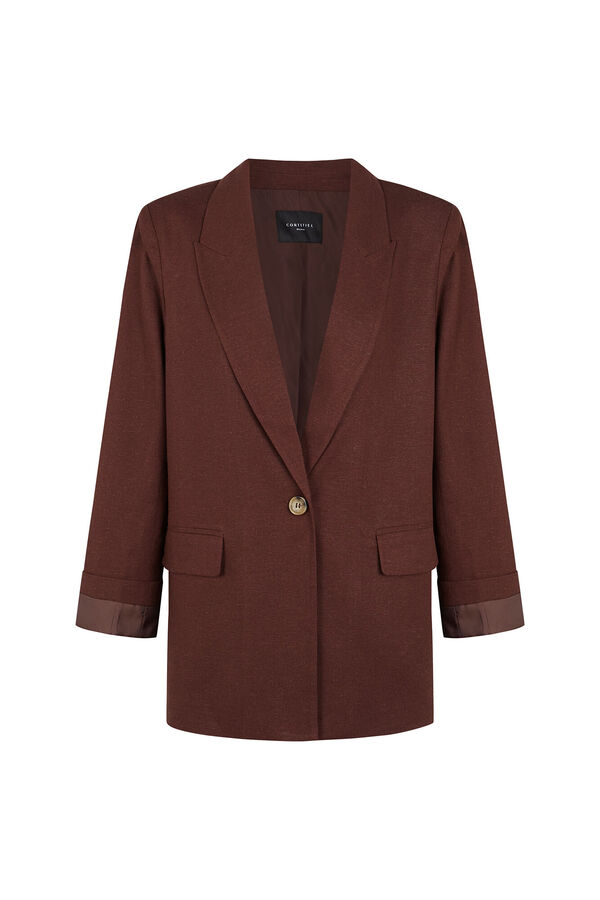 Cortefiel Blazer de tejido con lino Marr&oacute;n oscuro