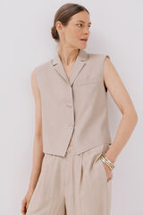 Cortefiel Chaleco de cuello solapa Arena