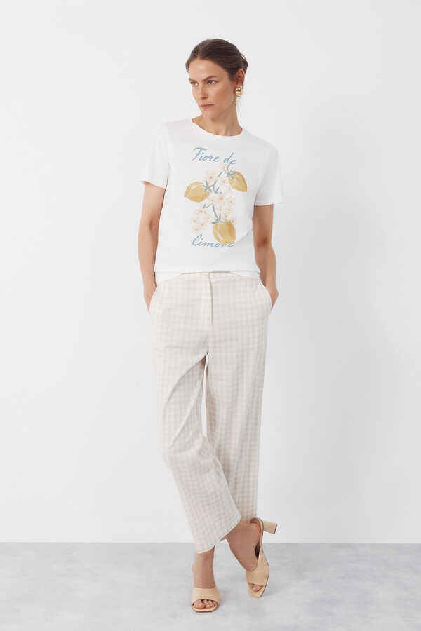 Cortefiel Pantal&oacute;n de estampado vichy Estampado blanco