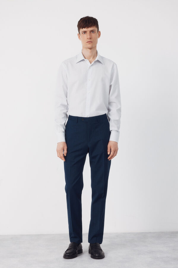 Cortefiel Camisa vestir rayas algod&oacute;n tencel Azul
