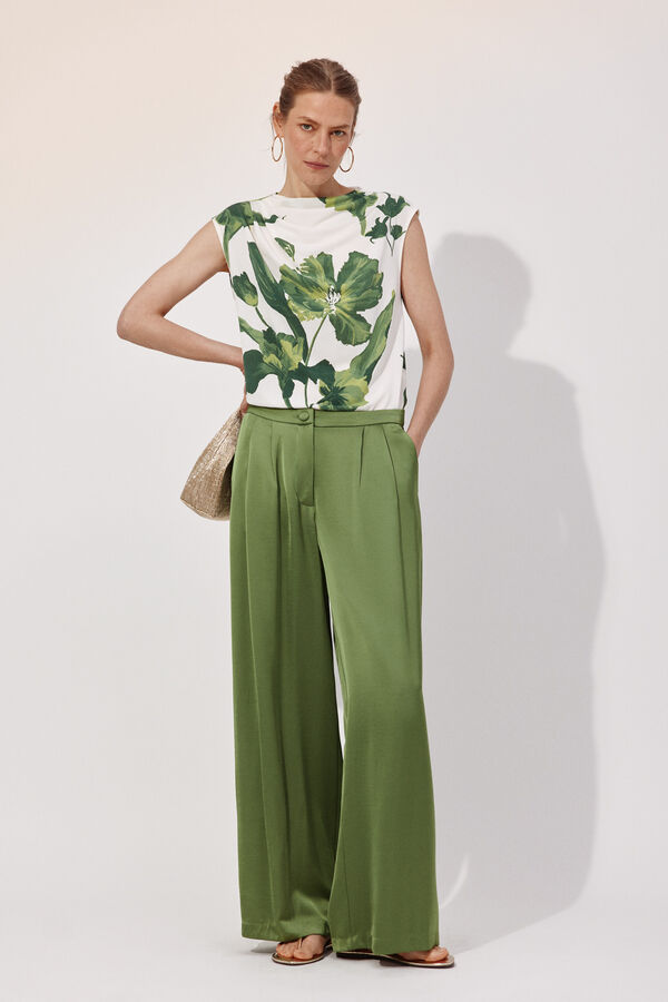 Cortefiel Pantal&oacute;n palazzo con pinzas Verde