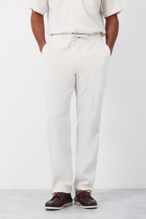 Cortefiel Pantal&oacute;n con gomas y cordones regular Marfil