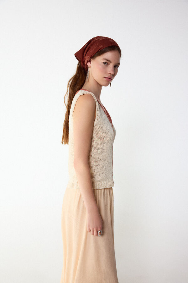 Slowlove Top de punto con contraste Coral