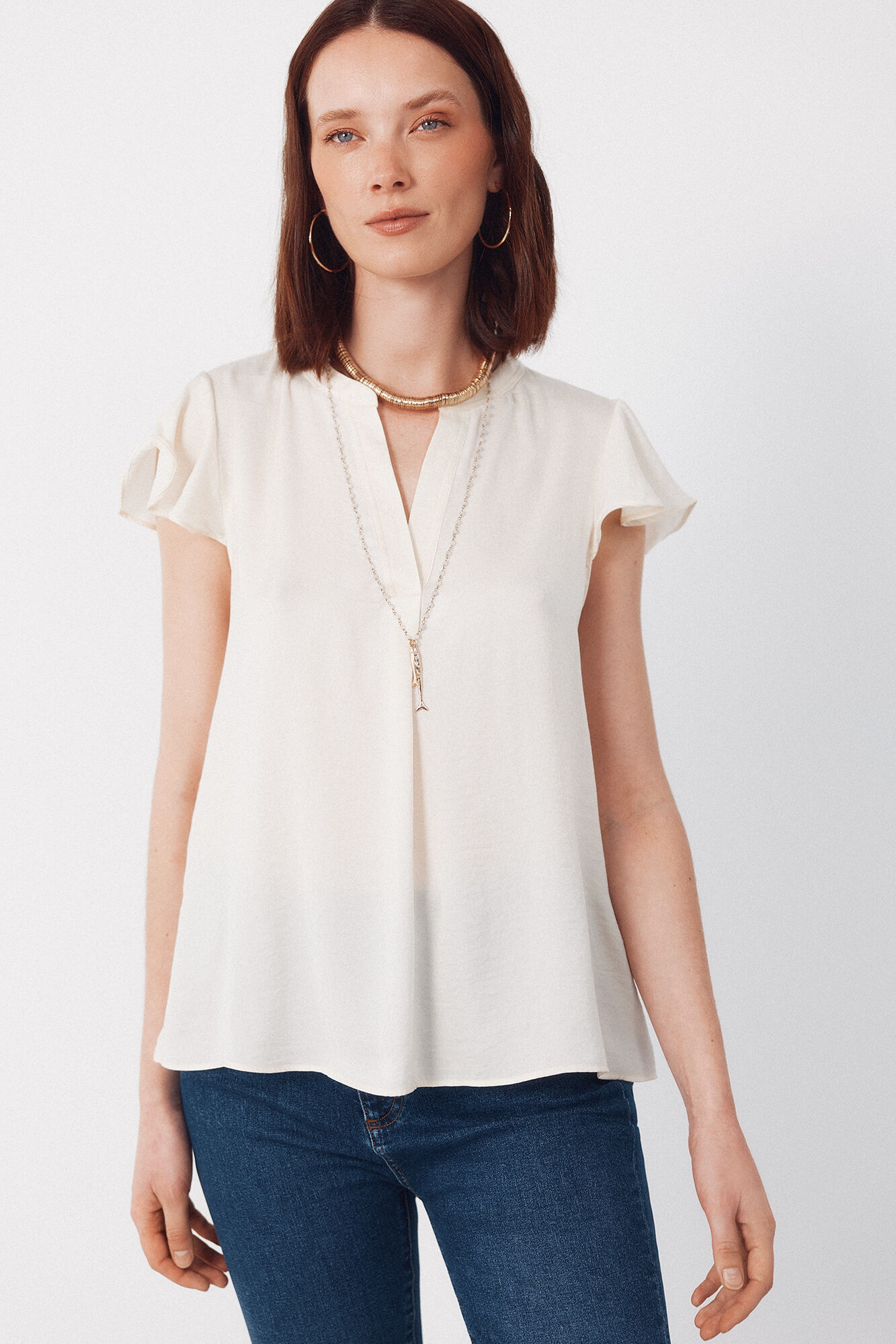 Cortefiel Blusa fluida de manga de vuelo