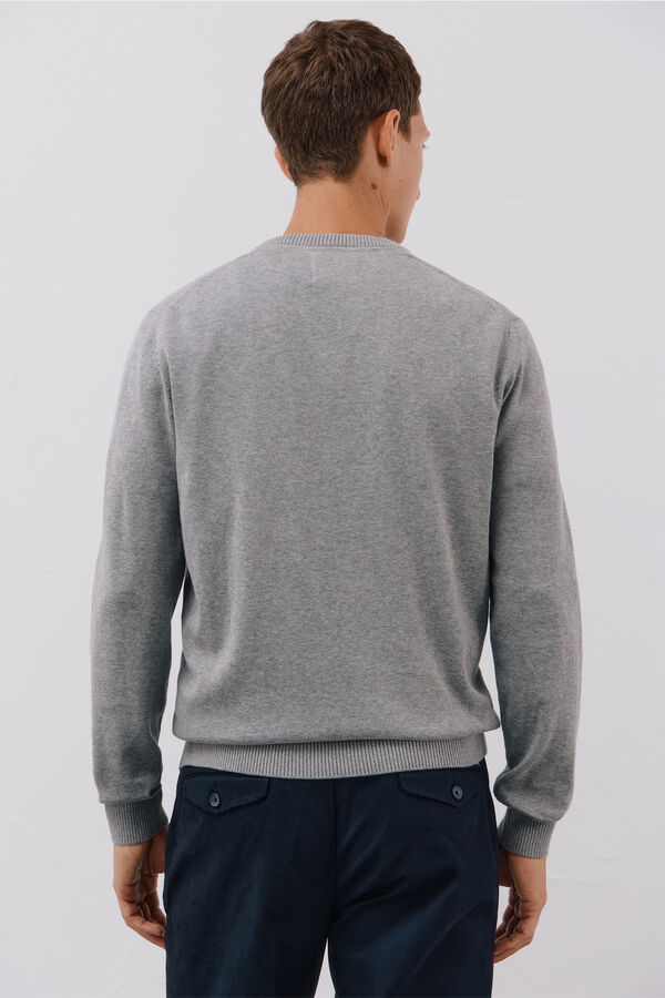 Cortefiel Su&eacute;ter tejido fino algod&oacute;n cuello pico Gris