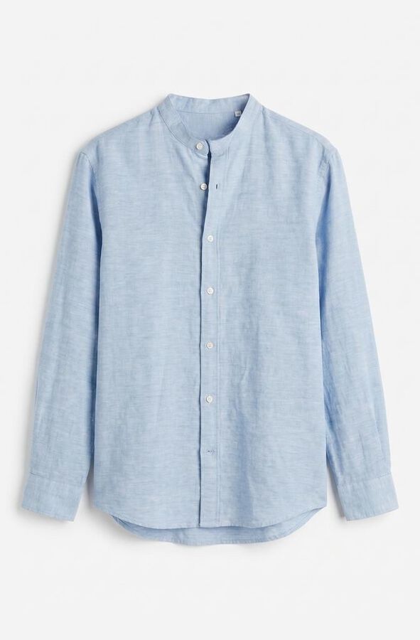 Cortefiel Camisa lino algod&oacute;n lisa cuello mao Azul