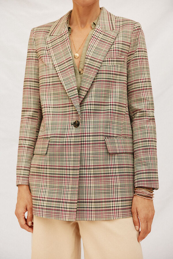 Cortefiel Blazer mujer de tejido a cuadros Estampado granate
