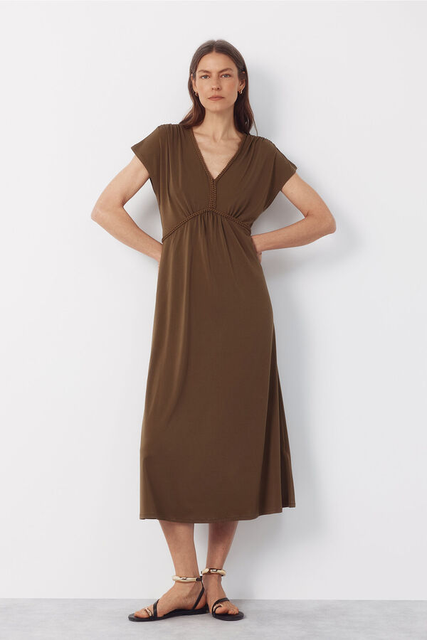 Cortefiel Vestido estampado de trenza Kaki