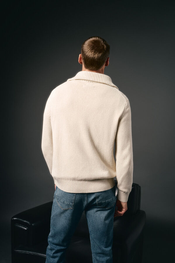 OOTO Jersey cuello polo cremallera algod&oacute;n Beige