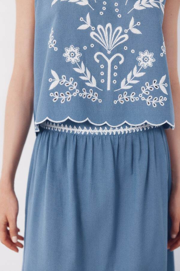 Cortefiel Falda con bordado Azul