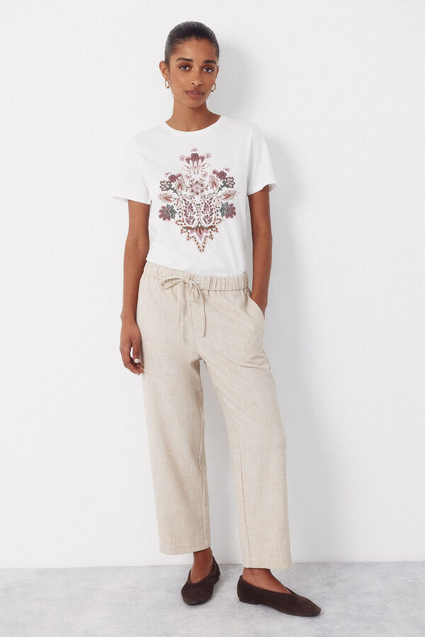 Cortefiel Playera estampada floral Blanco