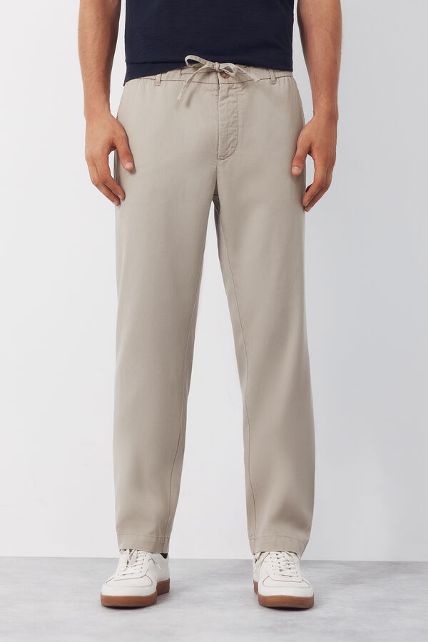 Cortefiel Pantal&oacute;n chino algod&oacute;n tencel tapered Beige