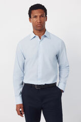 Cortefiel Camisa vestir lisa algod&oacute;n tencel Azul