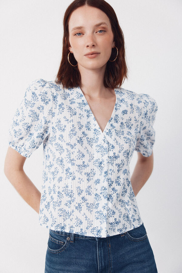Cortefiel Blusa estampado vichy Estampado blanco