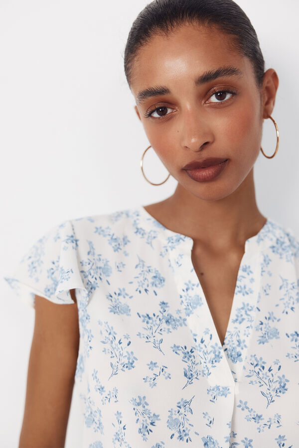 Cortefiel Blusa fluida de manga de vuelo Estampado blanco