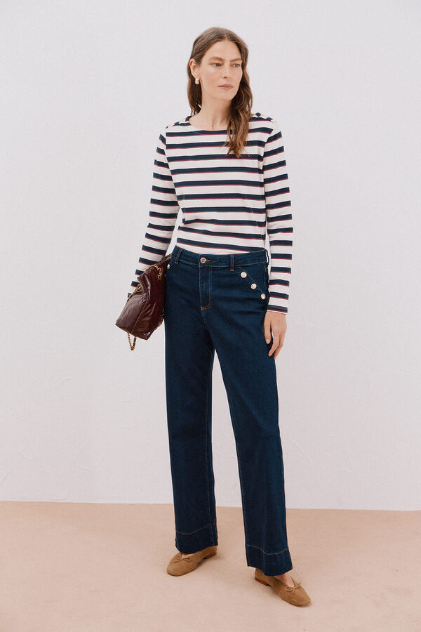 Cortefiel Playera barco botones Estampado azul