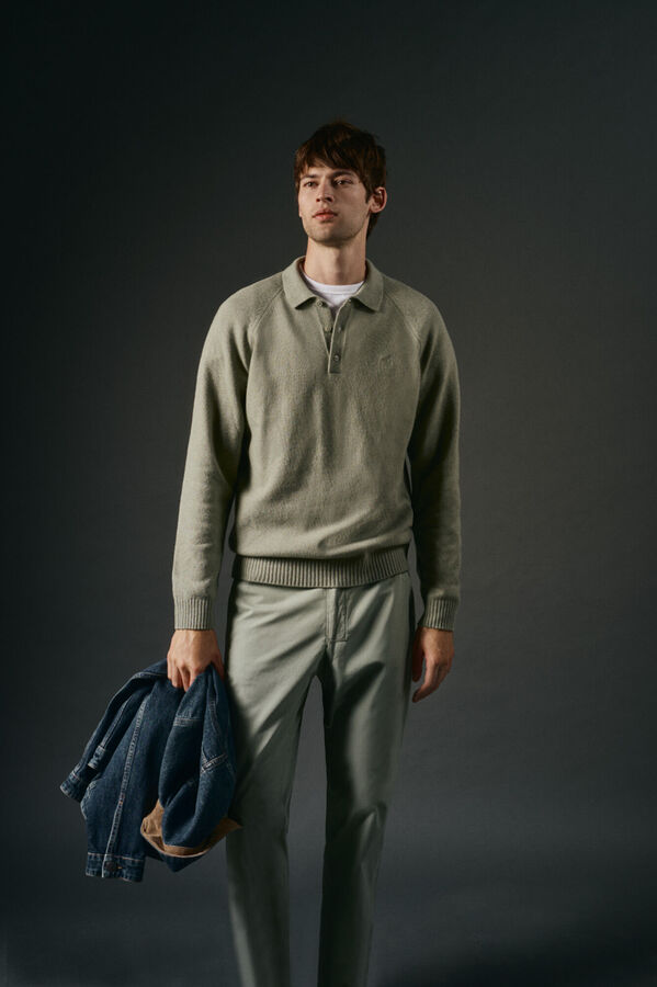 OOTO Jersey cuello polo lana Kaki