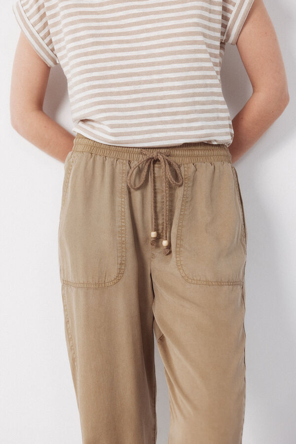 Cortefiel Pantalones fluidos de tencel Kaki