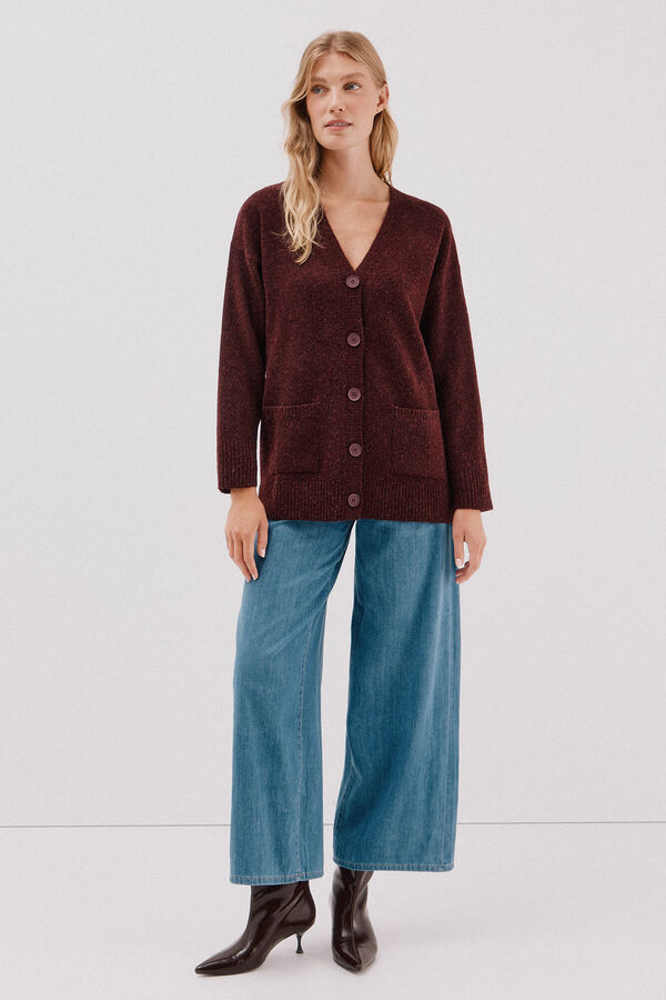 Cortefiel C&aacute;rdigan largo bolsillos Vino