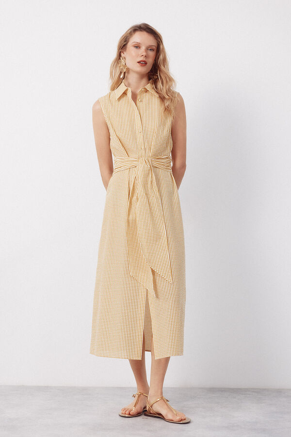 Cortefiel Vestido camisero vichy Estampado amarillo