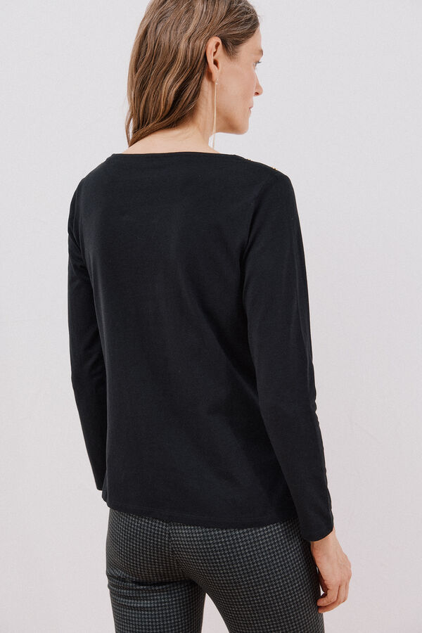 Cortefiel Playera cuello barco con botones Negro