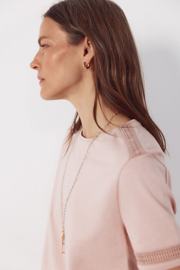 Cortefiel Playera con detalle de vainicas Rosa