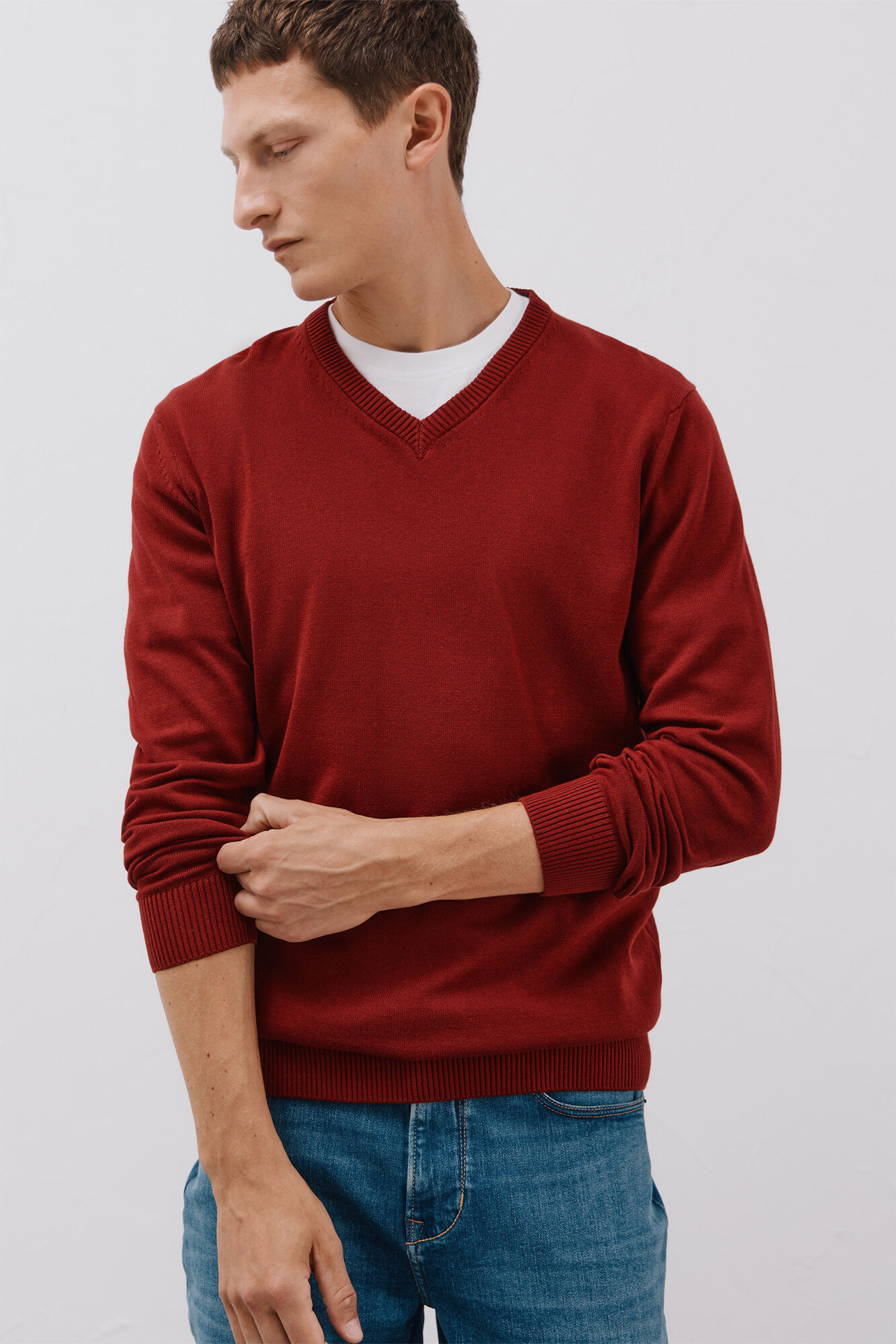 Cortefiel Su&eacute;ter tejido fino algod&oacute;n cuello pico