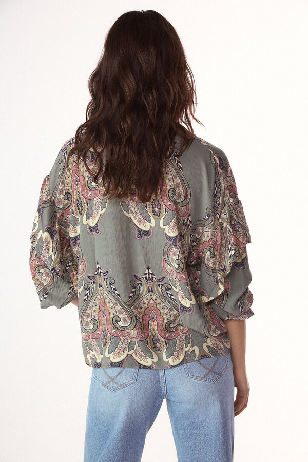 Slowlove Blusa estampada con volante Estampado azul