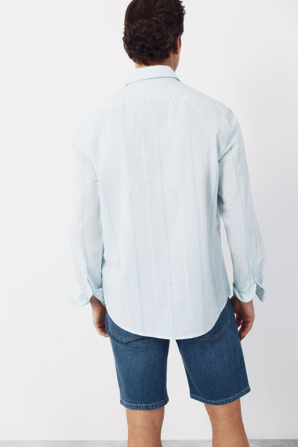 Cortefiel Camisa rayas algod&oacute;n slub Azul