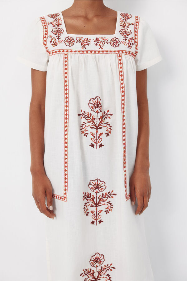 Cortefiel Vestido con bordados florales Estampado rojo