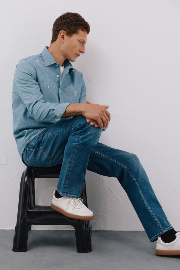 Cortefiel Camisa de mezclilla con dos bolsillos Azul