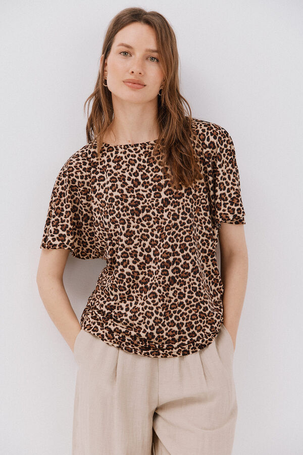 Cortefiel Playera b&aacute;sica fluida Estampado marr&oacute;n