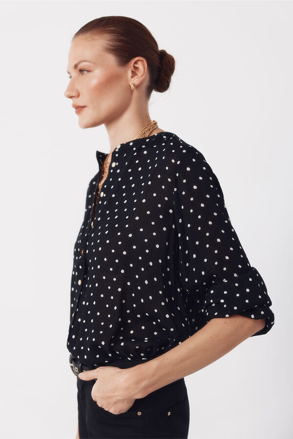 Cortefiel Blusa de cuello redondo Estampado gris