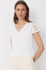 Cortefiel Playera manga crochet Blanco