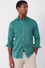 Cortefiel Camisa lino algod&oacute;n liso Verde