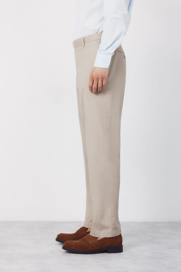Cortefiel Pantal&oacute;n traje coordinado mezcla lino Beige