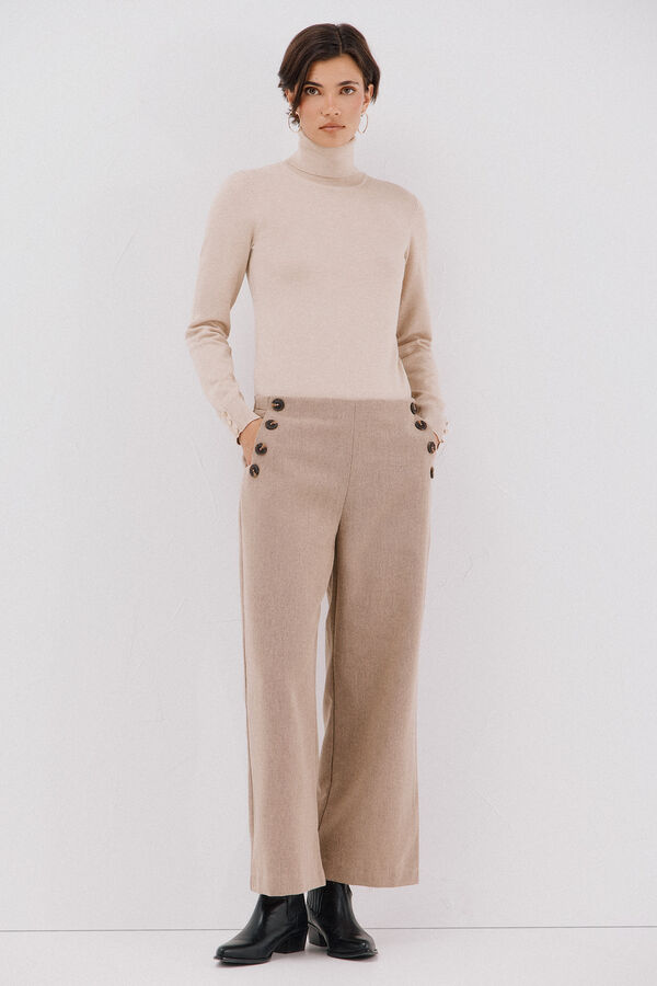 Cortefiel Pantal&oacute;n crop ancho para mujer Beige
