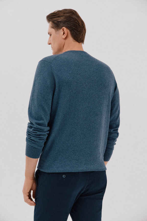 Cortefiel Su&eacute;ter algod&oacute;n cashmere cuello redondo ajustado Azul oscuro