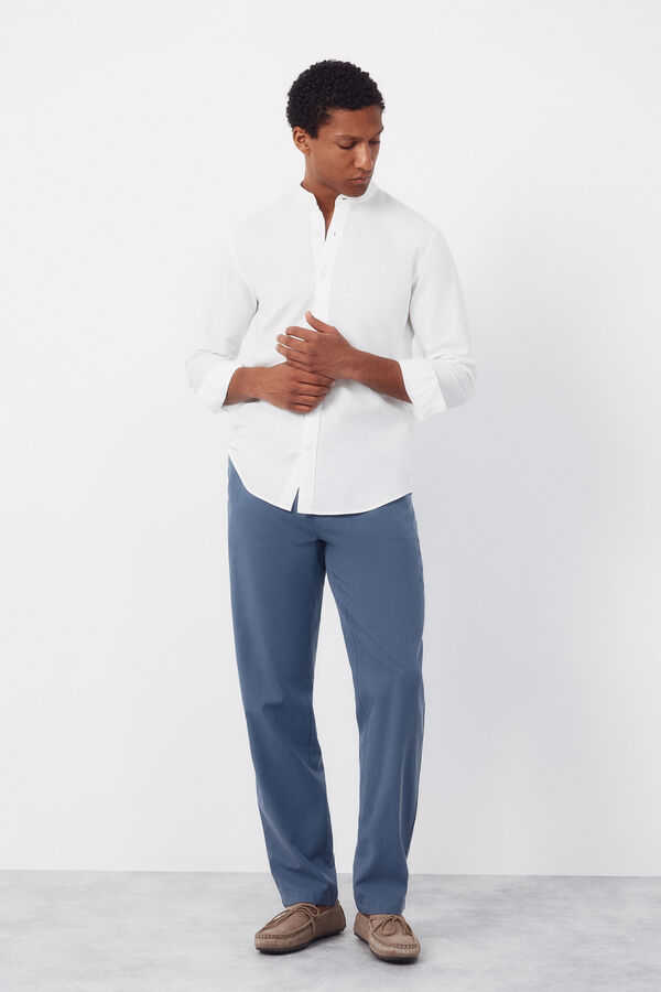 Cortefiel Camisa lino algod&oacute;n lisa cuello mao Blanco