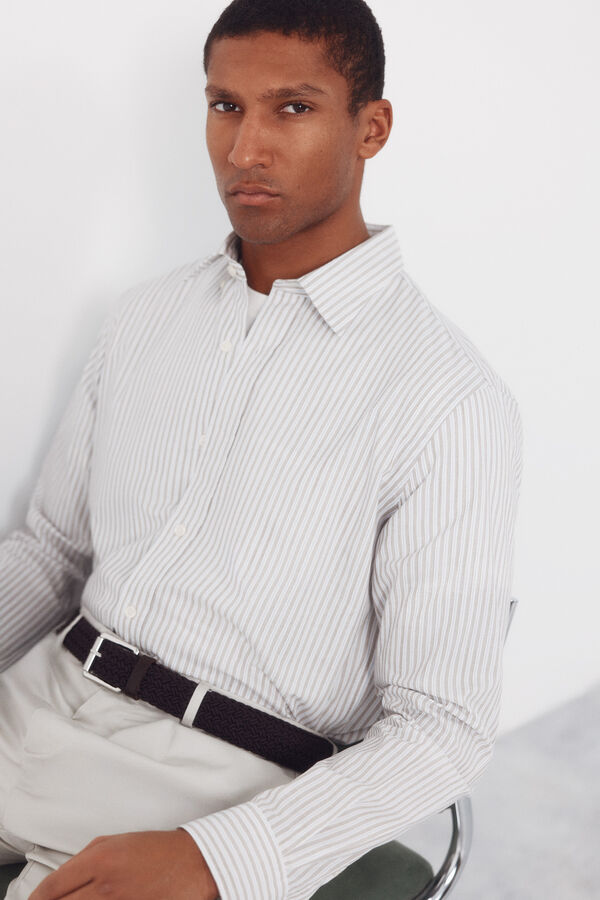 Cortefiel Camisa rayas popel&iacute;n Beige