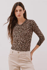 Cortefiel Su&eacute;ter de tejido estampado Marr&oacute;n oscuro