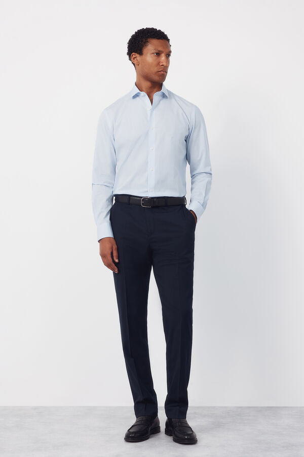 Cortefiel Camisa vestir cuadros slim fit f&aacute;cil plancha Azul