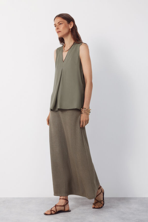 Cortefiel Blusa fluida con pliegues Verde