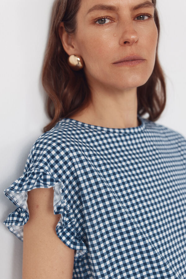 Cortefiel Playera b&aacute;sica con volante Estampado azul