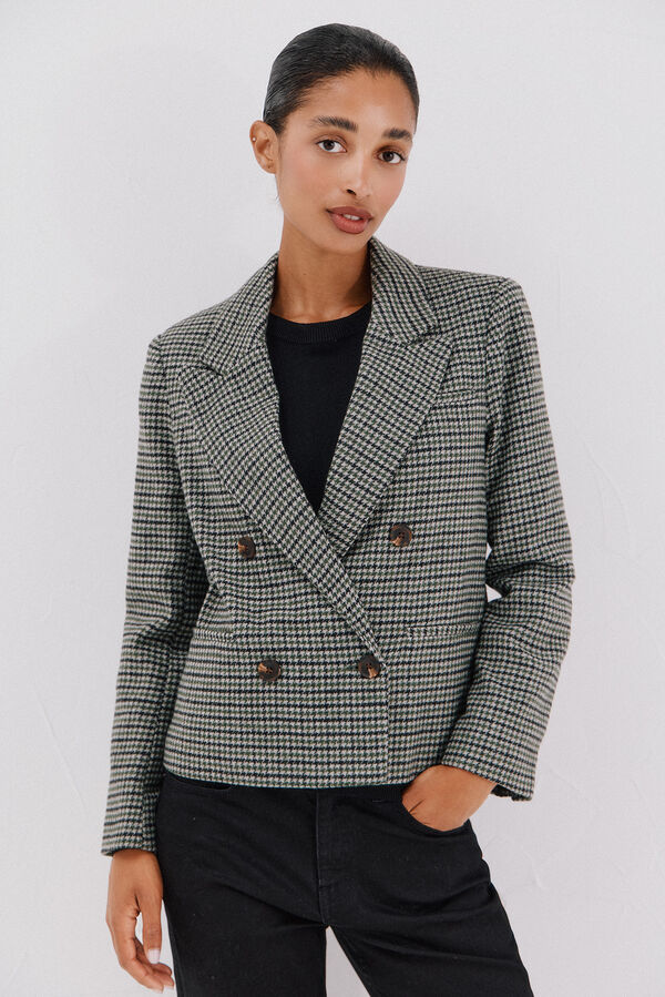 Cortefiel Blazer corta Estampado verde
