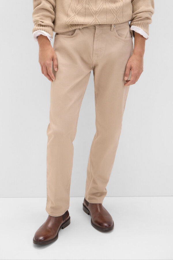 Cortefiel Pantal&oacute;n 5 bolsillos color regular fit Beige