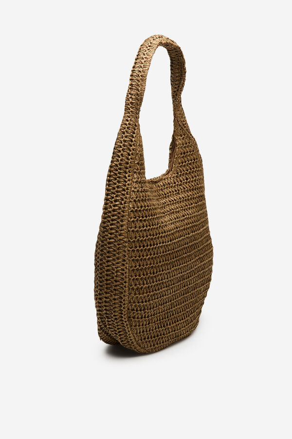 Cortefiel Bolsa hobo trenzada de rafia Marr&oacute;n