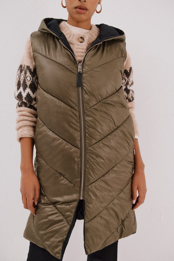 Cortefiel Chaleco largo reversible Kaki