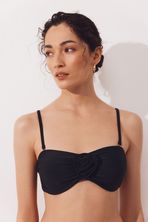 Cortefiel Top bikini bandeau de flores Negro